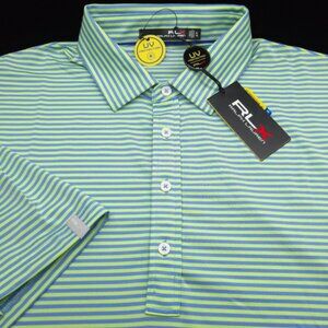 RLX Ralph Lauren Polo Shirt Mens -XL- BLUE GREEN STRIPE Performance STRETCH